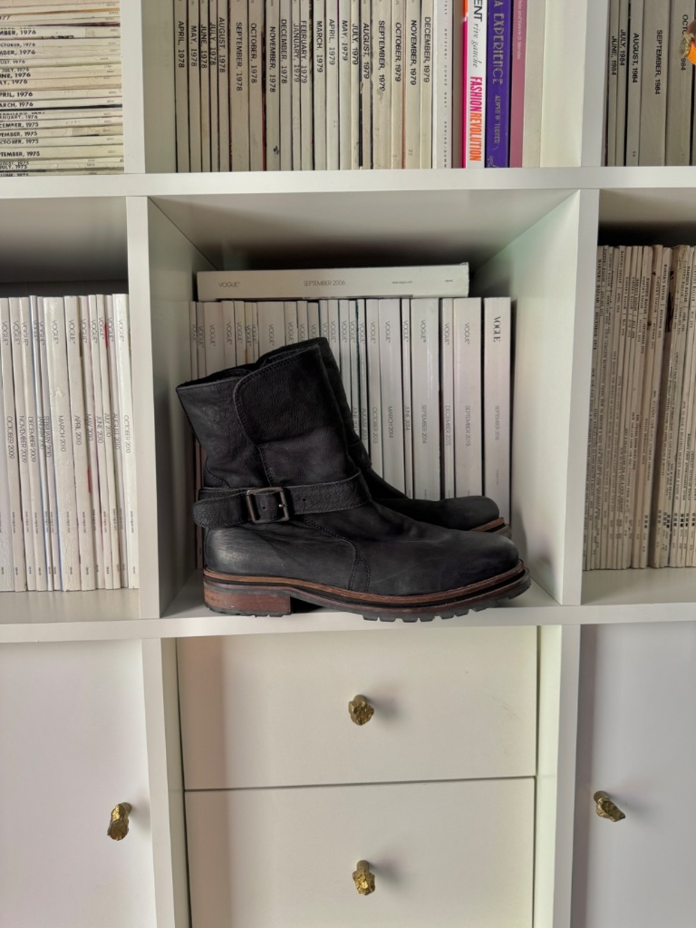 H by Hudson black leather motorcycle boots Nubuck chic moto buckle boot shoes - Picture 4 of 16